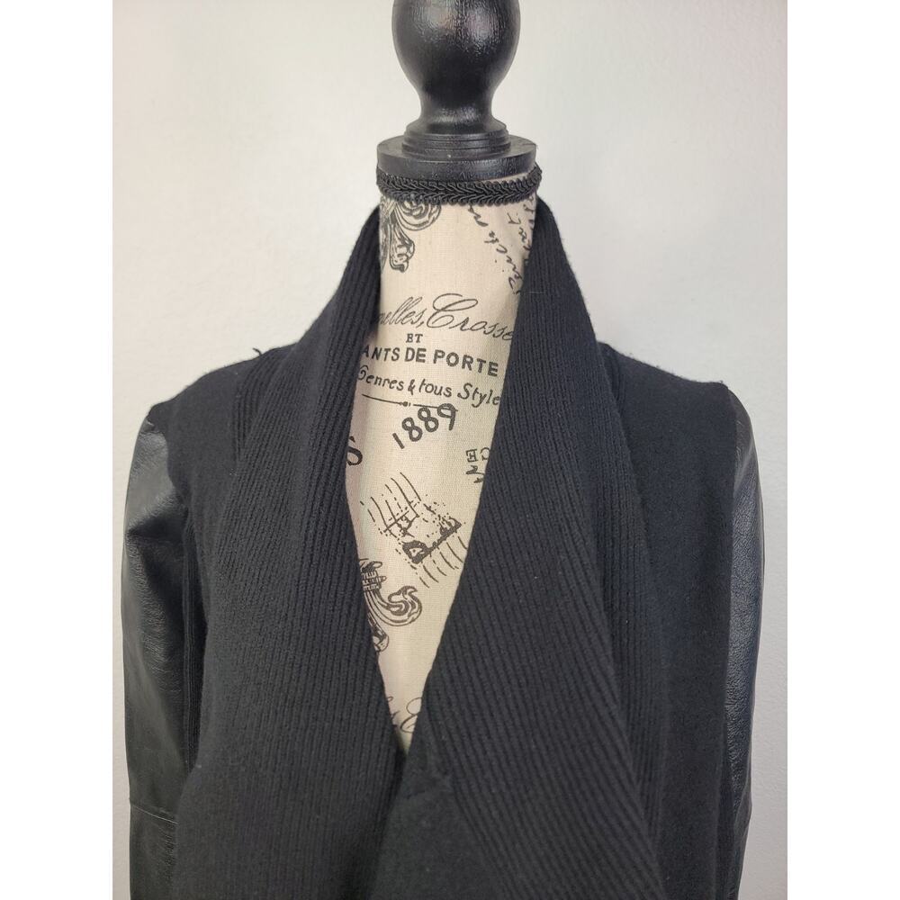 AllSaints Lucia Merino Wool And Leather Cardigan Sz M Relaxed Fit Black - Picture 4 of 14